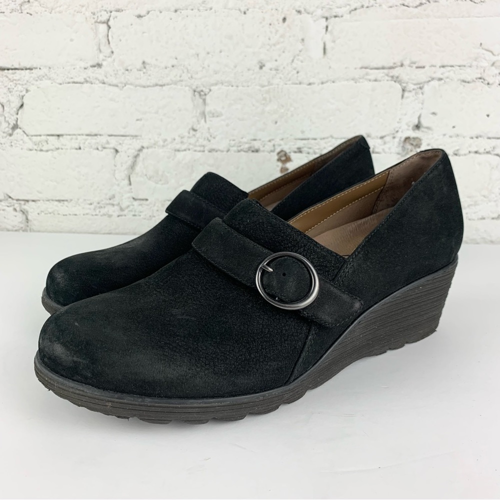 Dansko Black Suede Wedges